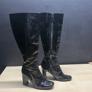 Vero Cuoio Italy Black Patent Leather High Heel Knee Boots – Size 6